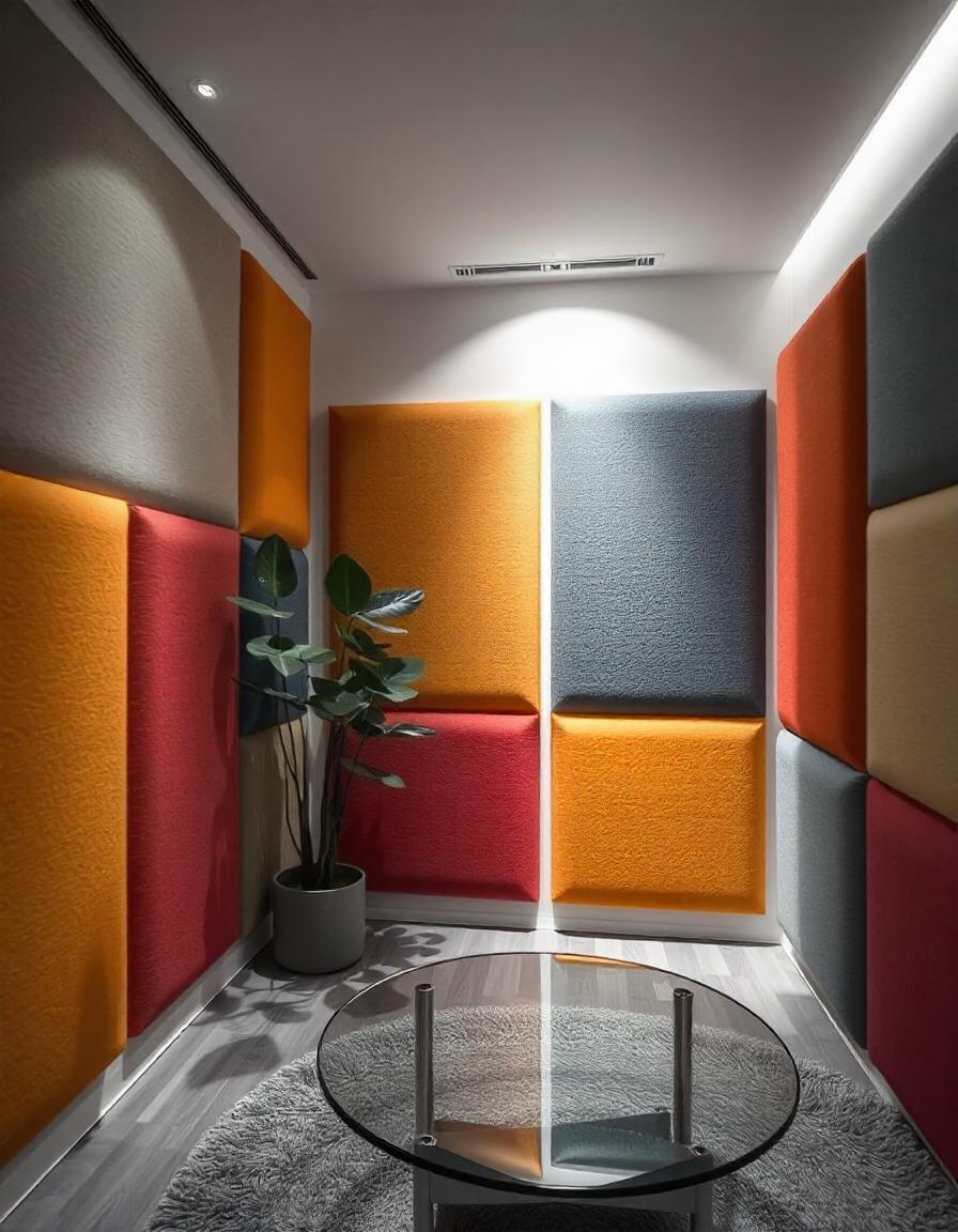 Salle avec panneaux acoustiques muraux colorés