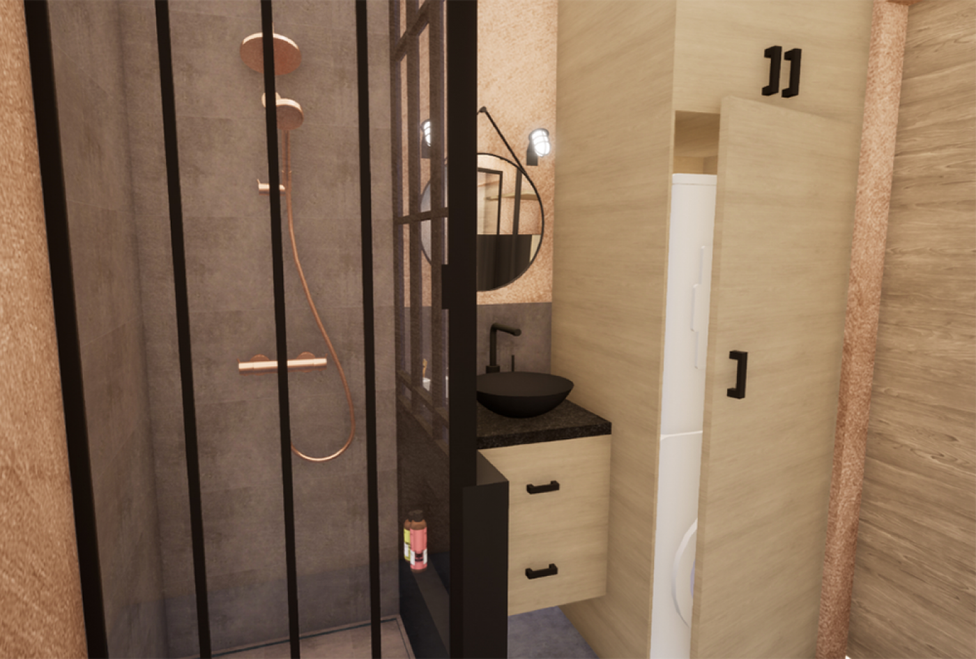 Vue 3D douche salle de bain par Architéa Lyon